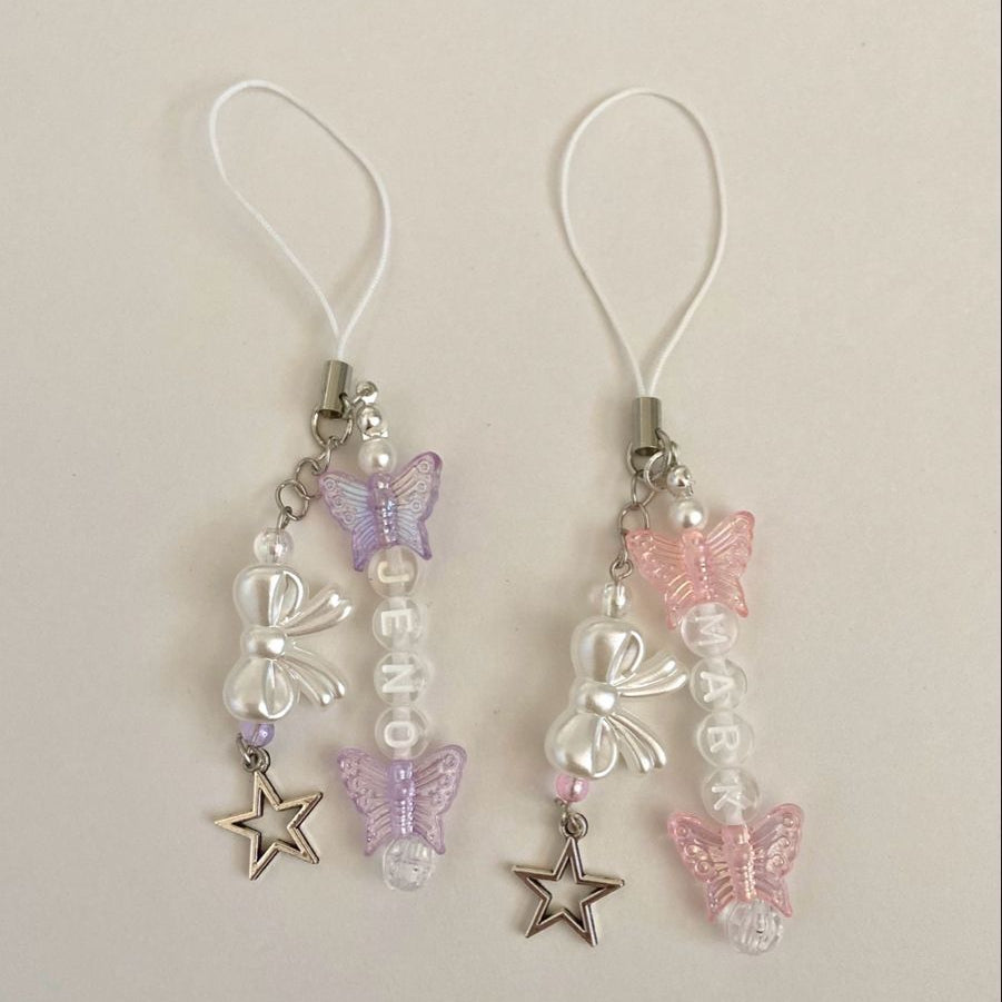 Butterfly & Bow Beaded Phone Charm