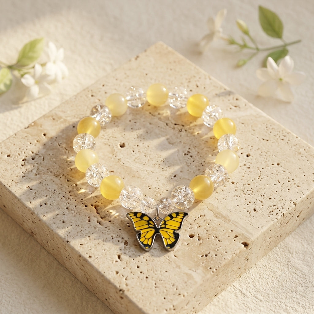 yellow butterfly beaded charm bracelet