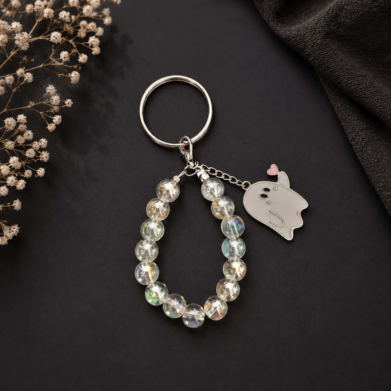 Ghost Glow Beaded Keychain