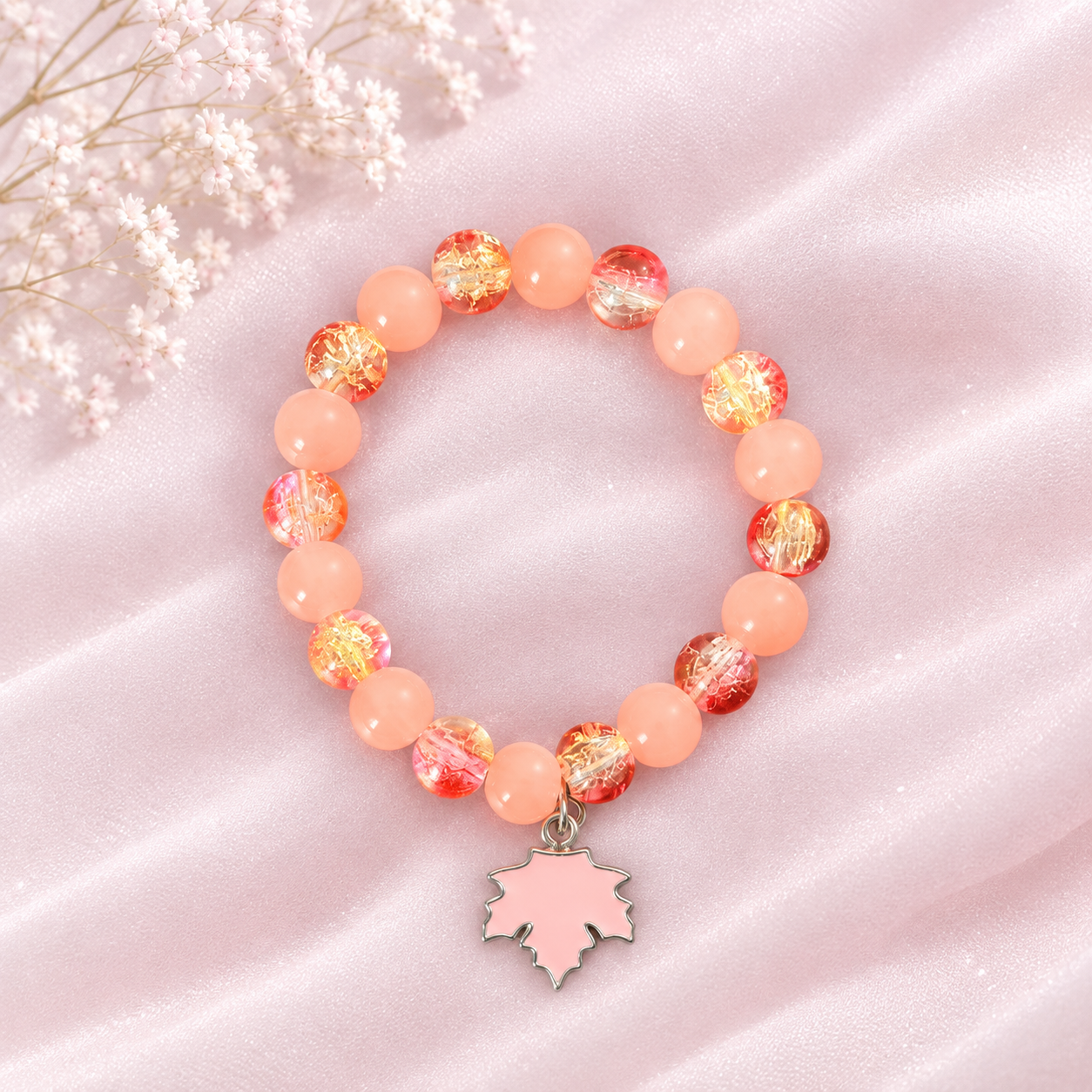 Peach Crystal Beaded Charm Bracelet