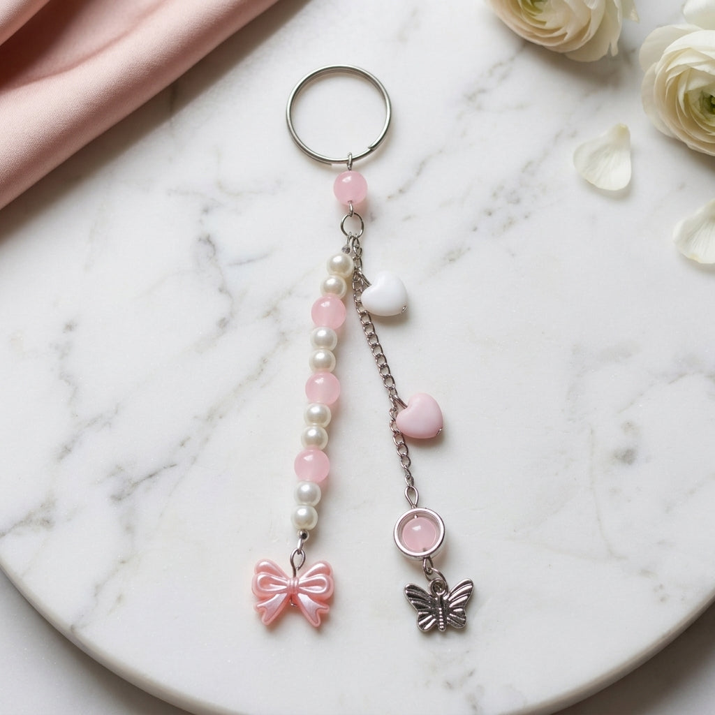 Pink Beaded Keychain