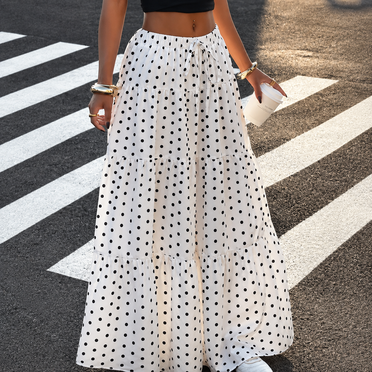 Polka Dot Tiered Maxi Skirt
