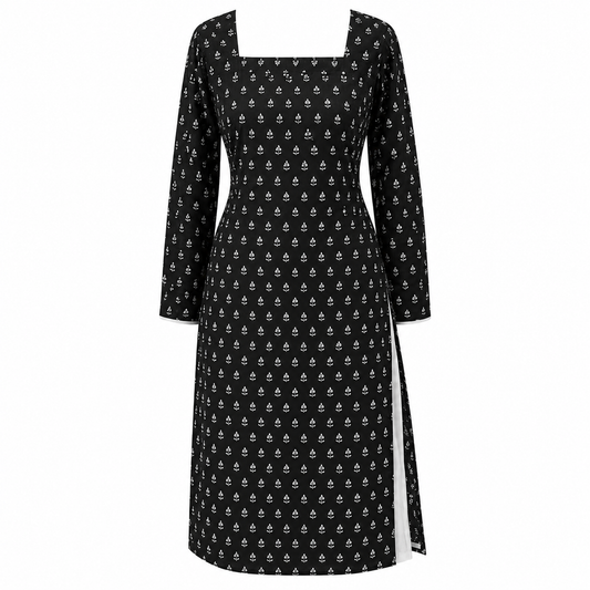 Women’s Black Printed Straight-Cut Kurti