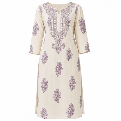 Women’s Ivory Floral Embroidered Kurti