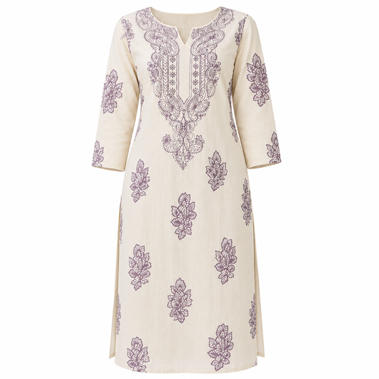 Women’s Ivory Floral Embroidered Kurti