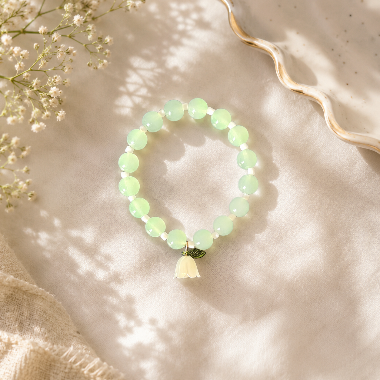 Mint Bloom Beaded Bracelet