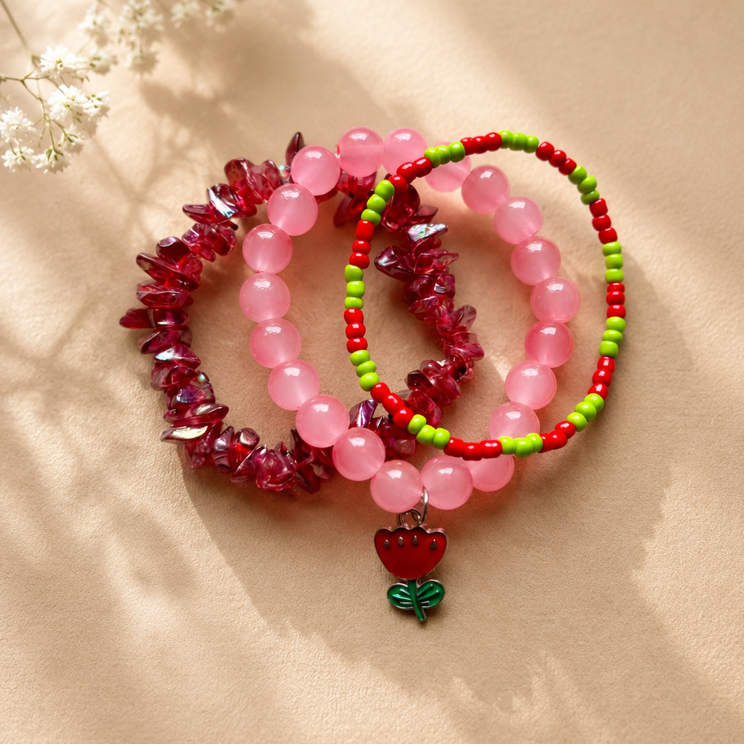 Rosy Bloom Bracelet Stack