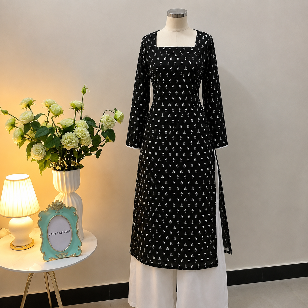 Women’s Black Printed Straight-Cut Kurti
