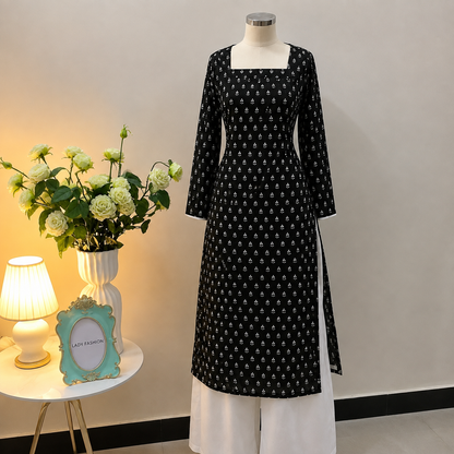 Women’s Black Printed Straight-Cut Kurti