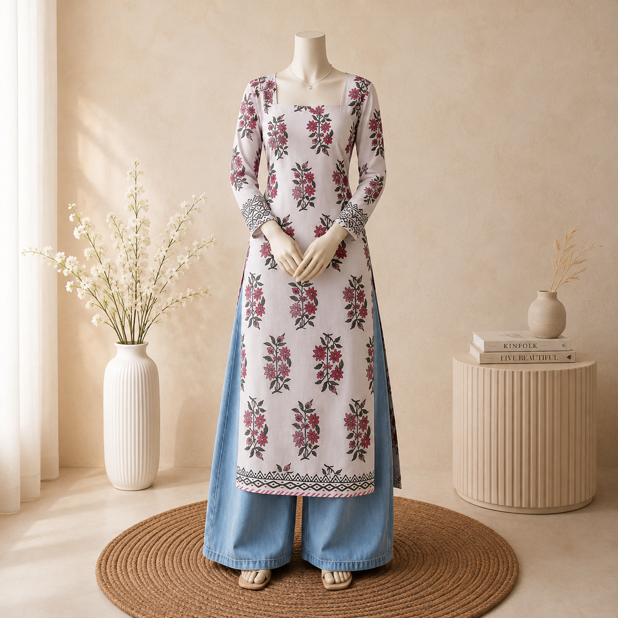 Women’s Ivory Floral Printed Kurti