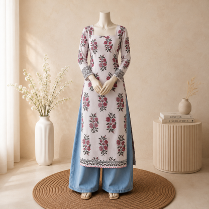Women’s Ivory Floral Printed Kurti