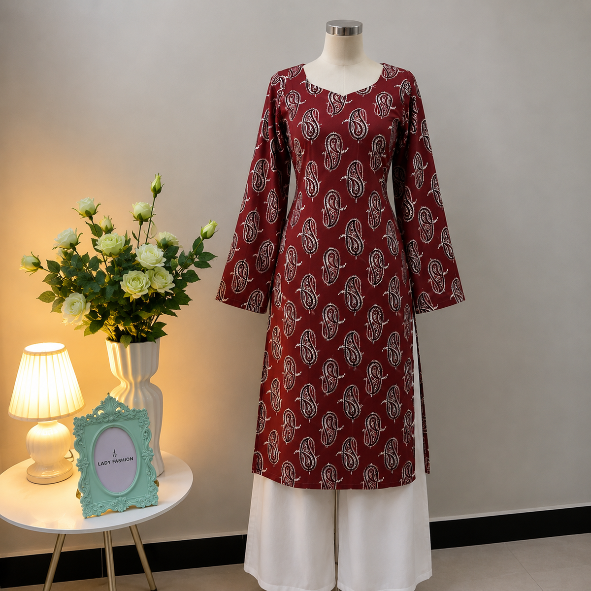 Women’s Maroon Paisley Printed Kurti