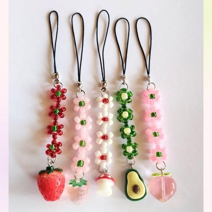 Fruit & Floral Beaded Phone Charm Collection