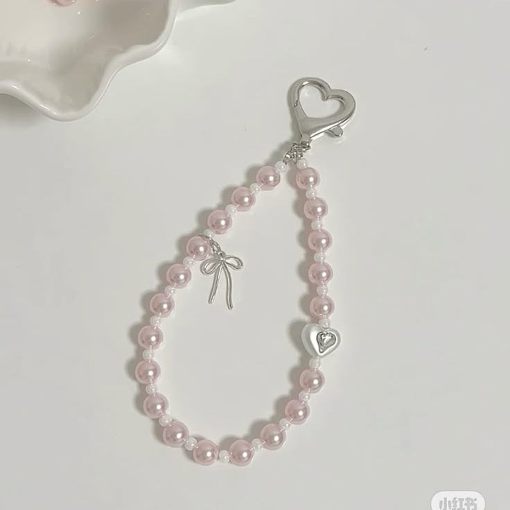 Blush Pearl Bow Charm Keychain